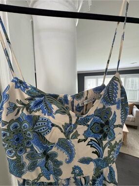 Zara Cream Dress with Blue and Olive Floral Print